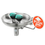 B-Safety PremiumLine Sicherheits-Augendusche aus Edelstahl zur Wandmontage Aufputz mit zwei Brauseköpfen 45° und Auffangbecken