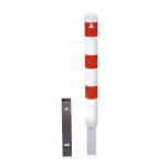 Schake Absperrpfosten Typ 489FB weiß mit roten Reflexstreifen herausnehmbar mit Bodenhülse