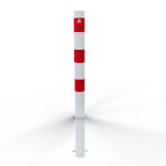 Schake Absperrpfosten Typ 489B weiß mit roten Reflexstreifen zum Einbetonieren mit Erdanker, ortsfest