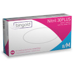 Bingold Einweghandschuhe Nitril 30 Plus blau puderfrei, lebensmittelecht mit texturierter Fingerkuppe