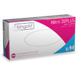 Bingold Einweghandschuhe Nitril 35 Plus weiß puderfrei, lebensmittelecht mit texturierter Fingerkuppe