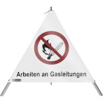 SafetyMarking Warnpyramide mit Symbol Streichholz Faltsignal mit Text: Arbeiten an Gasleitungen
