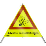 SafetyMarking Warnpyramide mit Symbol Zigarette Faltsignal mit Text: Arbeiten an Gasleitungen