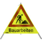 SafetyMarking Warnpyramide mit Symbol Schaufelmann Faltsignal mit Text: Bauarbeiten