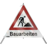 SafetyMarking Warnpyramide mit Symbol Schaufelmann Faltsignal mit Text: Bauarbeiten