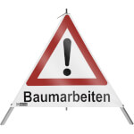 SafetyMarking Warnpyramide mit Symbol Ausrufezeichen Faltsignal mit Text: Baumarbeiten