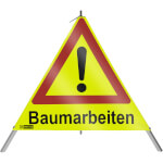 SafetyMarking Warnpyramide mit Symbol Ausrufezeichen Faltsignal mit Text: Baumarbeiten