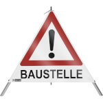 SafetyMarking Warnpyramide mit Symbol Ausrufezeichen Faltsignal mit Text: BAUSTELLE