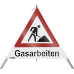SafetyMarking Warnpyramide mit Symbol Baustelle Faltsignal mit Text: Gasarbeiten