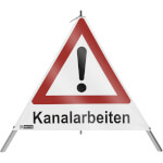 SafetyMarking Warnpyramide mit Symbol Ausrufezeichen Faltsignal mit Text: Kanalarbeiten
