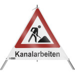 SafetyMarking Warnpyramide mit Symbol Schaufelmann Faltsignal mit Text: Kanalarbeiten
