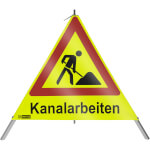 SafetyMarking Warnpyramide mit Symbol Schaufelmann Faltsignal mit Text: Kanalarbeiten