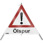 SafetyMarking Warnpyramide mit Symbol Ausrufezeichen Faltsignal mit Text: Ölspur