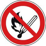 Verbotsschild Keine offene Flamme, Feuer, offene Zündquelle und Rauchen verboten