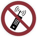 Verbotsschild Eingeschaltete Mobiltelefone verboten