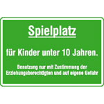 Spielplatzschild Spielplatz für Kinder unter 10 Jahren