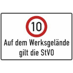 Verkehrsschild Auf dem Werksgelände gilt die StVO 10 km/h