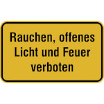 Hinweisschild zur Betriebskennzeichnung Rauchen, offenes Licht und Feuer verboten