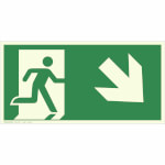 Fluchtwegschild - langnachleuchtend Notausgang rechts, schräg abwärts (Kombischild)
