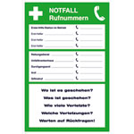 Aushang - Notfall Notfall Rufnummern