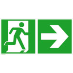 Fluchtwegschild - langnachleuchtend Notausgang rechts mit Zusatzzeichen: Richtungsangabe rechts