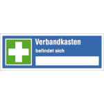 Erste Hilfe-Hinweisschild Verbandkasten befindet sich ...