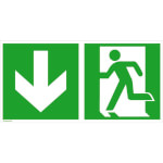 Fluchtwegschild - langnachleuchtend Notausgang links mit Zusatzzeichen: Richtungsangabe abwärts