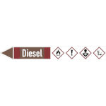 Rohrleitungspfeil linksweisend mit GHS-Symbol Diesel