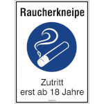 Hinweisschild für Gewerbe und Gastronomie - Raucherkneipe Zutritt erst ab 18 Jahre -