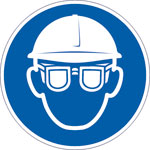 Gebotsschild Augen- und Kopfschutz benutzen