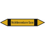 Pfeilschild - Rohrleitungskennzeichnung auf Bogen Gruppe 5, Nichtbrennbare Gase, (schwarz, gelb, schwarz),