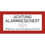 Hinweisschild für Schutzschränke Text: Achtung Alarmgesichert