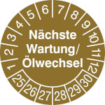 Prüfplaketten - Nächste Wartung/Ölwechsel in Jahresfarbe