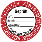 Prüfplakette Geprüft, Nächster Prüftermin weiß/rot/schwarz