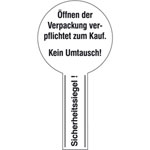 Sicherheitssiegel Text: Öffnen der Verpackung verpflichtet zum Kauf