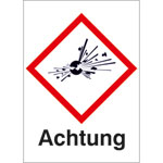 GHS-Gefahrstoffetikett Kombischild mit Text: Achtung