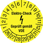 Prüfplakette Elektro-Check - Geprüft gemäß VDE gelb/schwarz