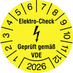 Prüfplakette Elektro-Check - Geprüft gemäß VDE gelb/schwarz