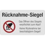 Rücknahmesiegel das Öffnen des Siegels verpflichtet zum Kauf