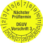 Prüfplakette Nächster Prüftermin DGUV Vorschrift 3 leuchtgelb