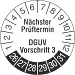 Prüfplakette Nächster Prüftermin DGUV Vorschrift 3 weiß/schwarz