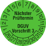 Prüfplakette Nächster Prüftermin DGUV Vorschrift 3 leuchtgrün
