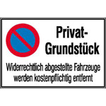 Haltverbotsschild Symbol: Eingeschränktes Haltverbot, Text: Privat-Grundstück 