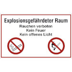 Hinweisschild - Betriebskennzeichnung Explosionsgefährdeter Raum, Rauchen verboten,