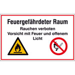 Hinweisschild - Betriebskennzeichnung Feuergefährdeter Raum, Rauchen verboten