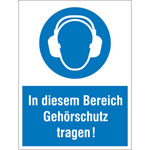 Gebots-Kombischild In diesem Bereich Gehörschutz tragen!
