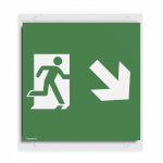 Piktogrammscheibe für Cube Lux Rettungszeichenwürfel Notausgang rechts mit Zusatzzeichen: Richtungsangabe rechts abwärts