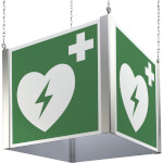 Rettungszeichenwürfel zur Deckenabhängung automatischer externer Defibrilator