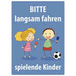 Spielplatzschild mit Anti-Graffiti-Oberfläche - Bitte langsam fahren, spielende Kinder