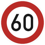 Verkehrsschild Zulässige Höchstgeschwindigkeit 60 km/h VZ: 274-60